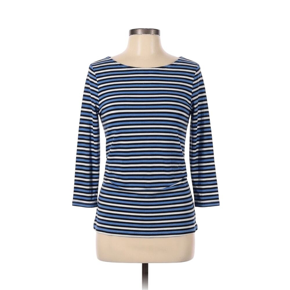 Jones New York Sport Blue Black White Striped 3/4 Sleeve Boatneck Top XL